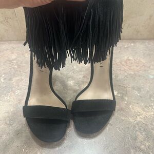 Via Spiga Black Fringe Heels